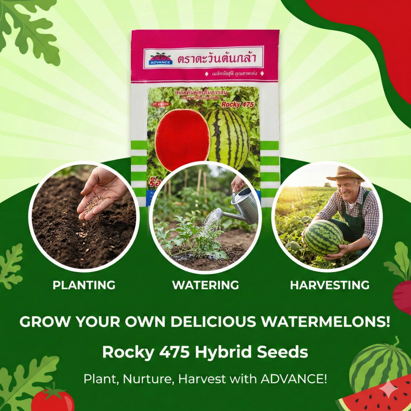 Plantseeds F1 Watermelon Rocky 475 Seeds - Image 2