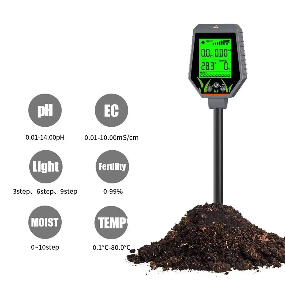 6-in-1 Soil Tester PH Meter, EC, Light Intensity, Fertility, Temperature and Humidity Tester - Image 3