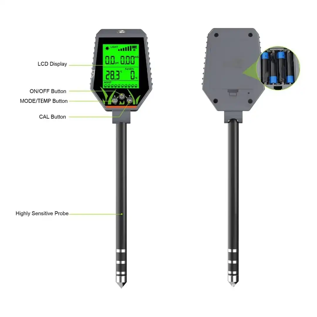 6-in-1 Soil Tester PH Meter, EC, Light Intensity, Fertility, Temperature and Humidity Tester - Image 4