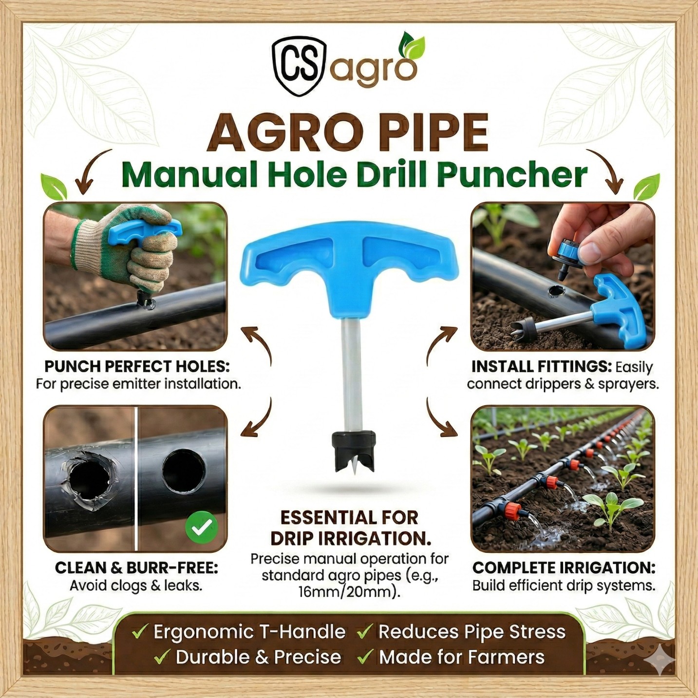 Drip Irrigation Punch Tool 16mm Hole Maker for Drip Pipe Manual Hand Drill