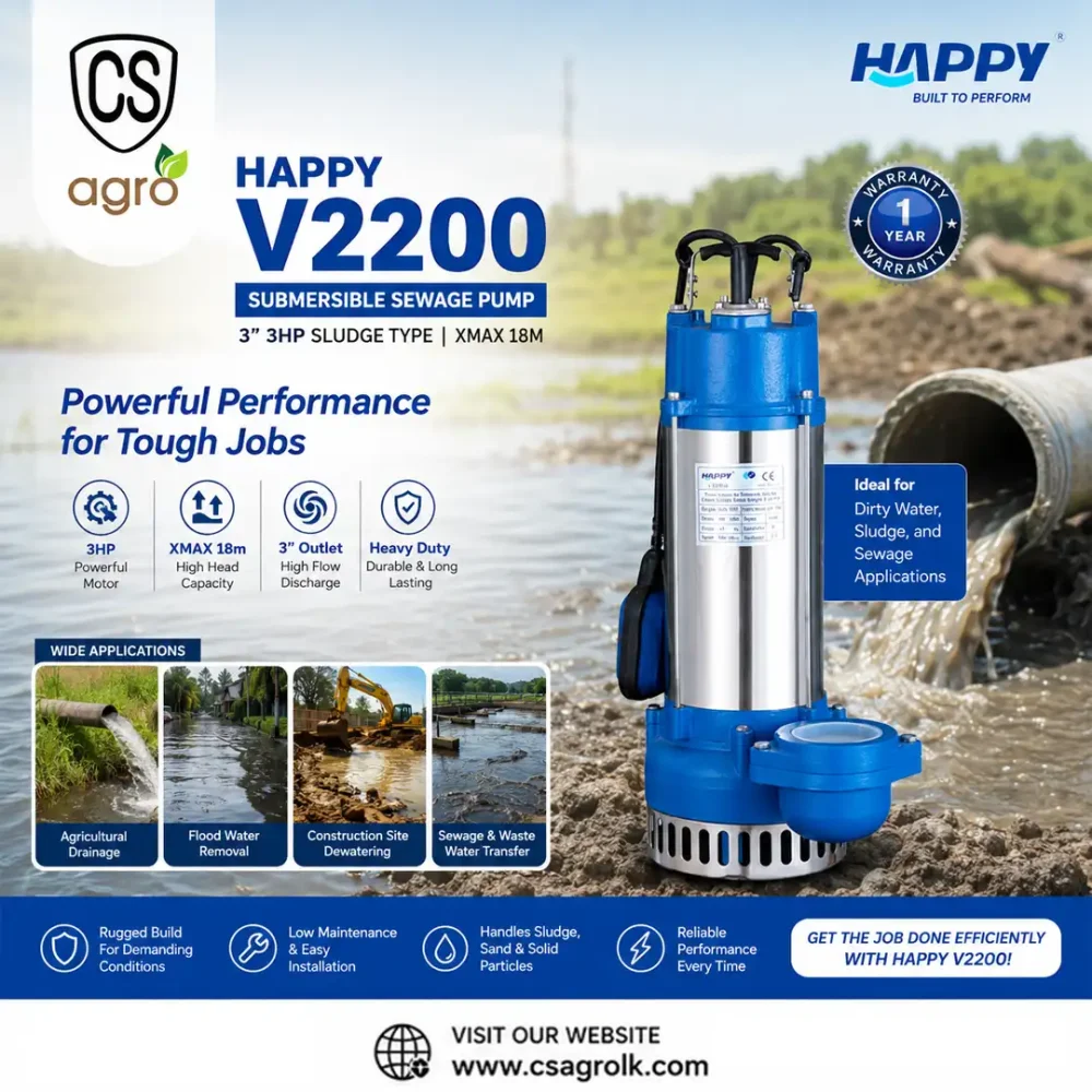 HAPPY V2200 XMax 18m Submersible Sewage Pump 3HP, 3" Sludge Type