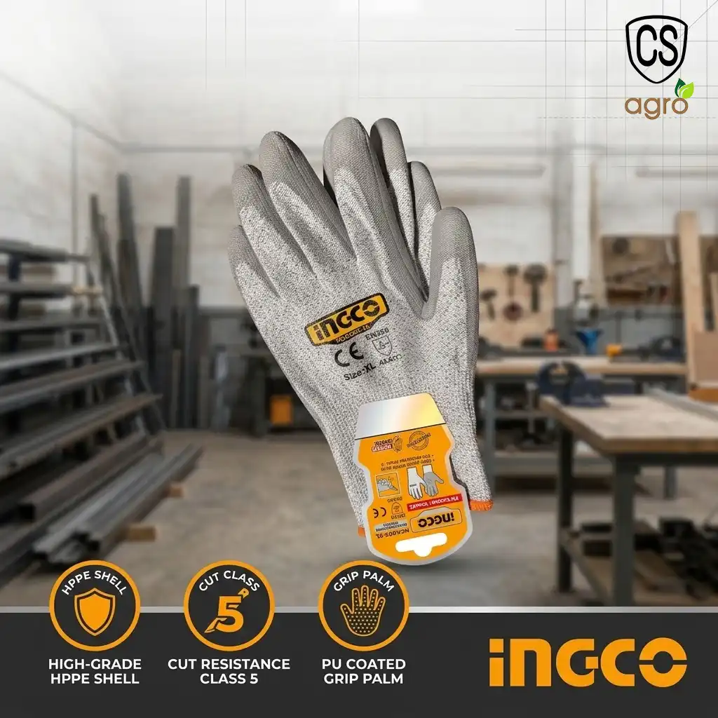 INGCO Cut Resistance Safety Gloves (Class 5) PU Coated Industrial Work Gloves (HGCG02-XL)