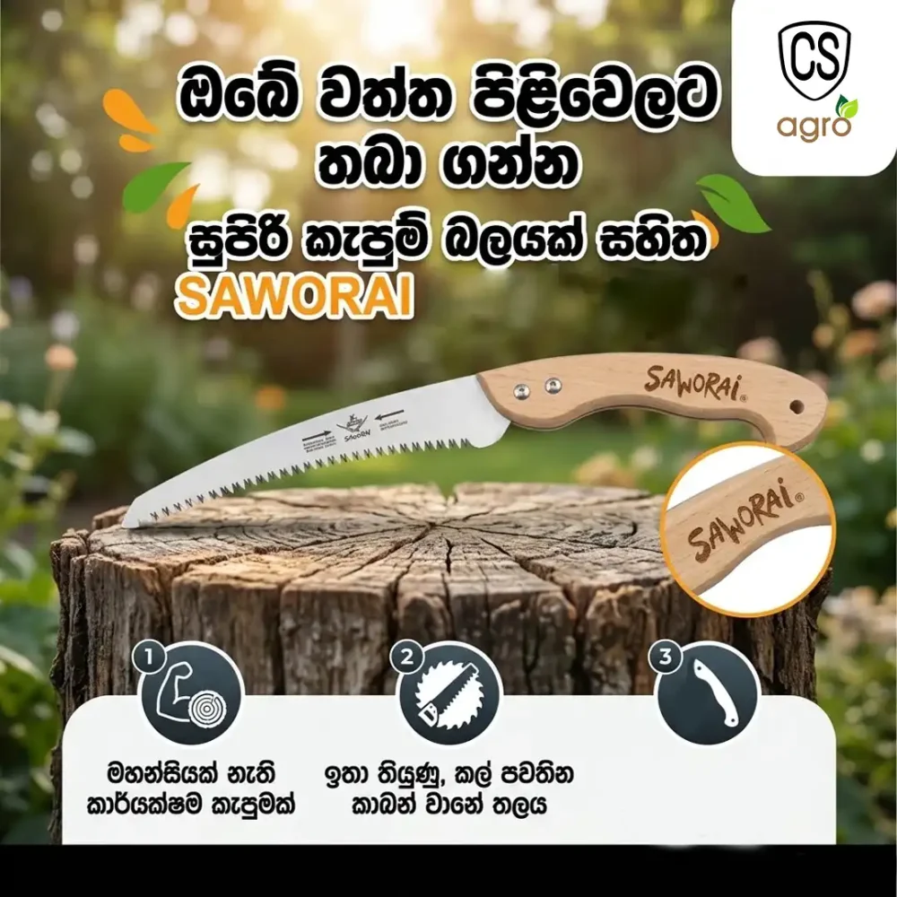 SAWORAI 14" Curved Pruning Saw with Wooden Handle & Safety Sheath | MS-14 Hand Saw