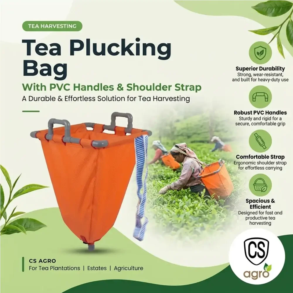 Tea Plucking Bag with PVC Handles & Shoulder Strap | Durable Tea Harvesting Bag